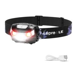 Lanterna Frontala LEPRO 3200008 LED 3W Maxim 300 Lumeni Baterie Reincarcabila 1200mAh USB-C IPX4 Negru