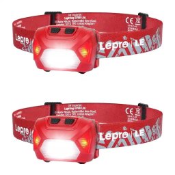 Set 2 Lanterne Frontale LEPRO 320014-R-2 LED 5W Maxim 300 Lumeni Acumulator 1200mAh Incarcare USB-C IPX4 Rosu