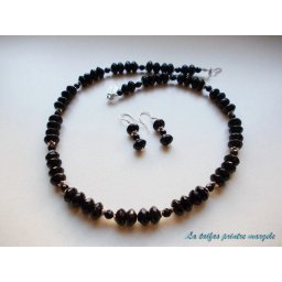 Set colier şi cercei din onix faţetat rondele
