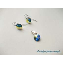Set cercei şi pandantiv Cristale Swarovski rivoli Auroră Boreală