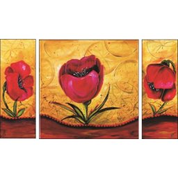 Crveno cveće triptih, uramljena slika dimenzije 120x70cm ukupno