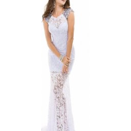 Duga bela haljina sa cirkonima na ramenima S velicina