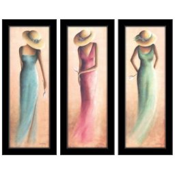Dame i haljine triptih , 3 uramljene slike 40x120cm svaka