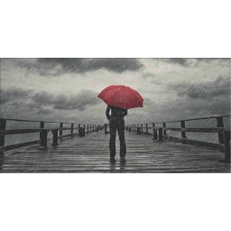 Rain man with red umbrella, uramljena slika 50x100cm