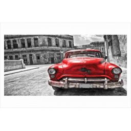 Cuban red car draw, uramljena slika 50x100cm