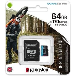 Micro SD 64 GB Kingston SDCG3/64GB, CANVAS Go! Plus 170MB/s read and 70MB/s write, Class 10, UHS-I, U3, V30, A2