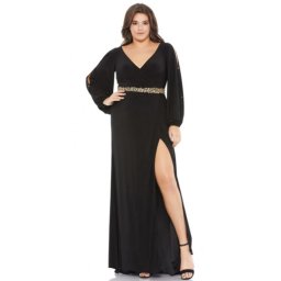 Duga crna haljina sa zlatnim detaljima