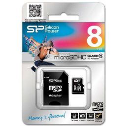 SiliconPower MicroSDHC 8GB * Class 4 + SD adapter, SP008GBSTH004V10SP