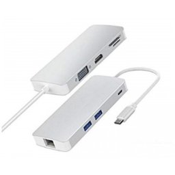 FAST ASIA Adapter-konvertor TIP C na VGA+HDMI+SDMICRO SD+RJ 45+2xUSB3.0+TIP C
