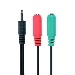 Adapter audio plus mikrofon muški 1x3.5mm (4 pin) na 2x3.5 mm (slusalice i mikrofon), Gembird CCA-417, 0.2 m beli