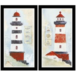 Crveno beli svetionici, dve uramljene slike 15x35cm svaka