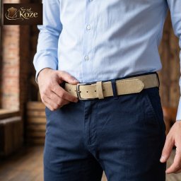 Krem svetli kaiš od prevrnute kože za pantalone i farmerice