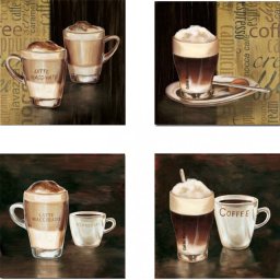 Svet Kafe, 4 uramljene slike dimenzije 30x30 cm svaka