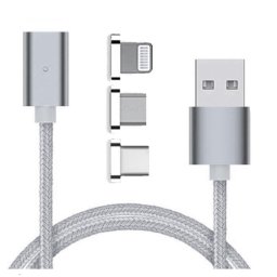 USB data kabal MAGNETNI 3in1 za Iphone lightning/micro/Type C srebrni 1m