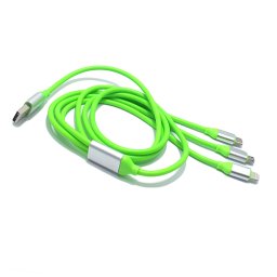 USB data kabal RUBBER 3in1 (micro/Iphone lightning/type C) zeleni