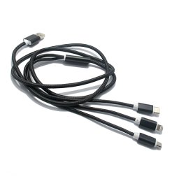 USB data kabal safe&quick charge 3in1 (micro/Iphone lightning/type C) crni