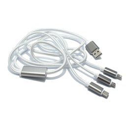 USB data kabal safe&quick charge 3in1 (micro/Iphone lightning/type C) sivi