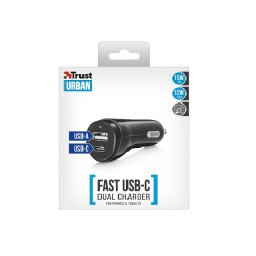 Trust adapter brzi auto punjac USB-C&USB za telefone i tablete,crni