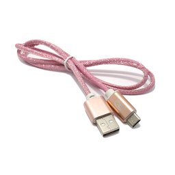 USB data kabal GLITTER type C roze