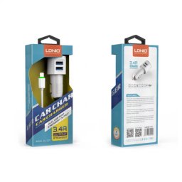 Auto punjac LDNIO DL-C29 dual USB 3.4A sa iPhone 6/6S kablom beli