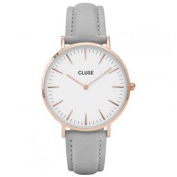 Ženski cluse la boheme beli roze zlatni ručni sat sa sivim kožnim kaišem ( cl18015 )