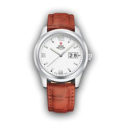 Muški swiss military chrono quartz beli srebrni sportsko elegantni ručni sat sa braon kožnim kaišem ( sm34004.06 )