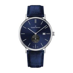 Muški claude bernard classic slim line small seconds plavi srebrni elegantni ručni sat sa teget kožnim kaišem ( 65004 3 buing )