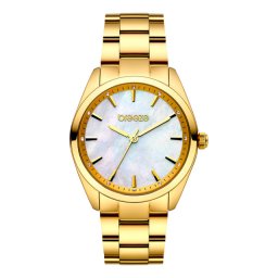 Ženski breeze finesse crystal beli zlatni modni ručni sat sa zlatnim metalnim kaišem ( 212051.1 )