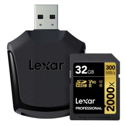 Lexar SDXC 32GB Professional 300MB/s 2000x UHS-II with SD Card Reader