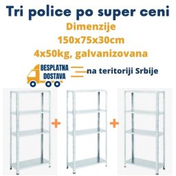 Tri police po super ceni 150x75x30cm, 4x50kg galva