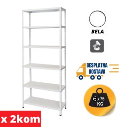 Dve police po super ceni 180x75x30cm, 6x75kg, bela