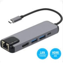 Adapter-konverter TIP-C na HDMI+2xUSB3.0+TIP-C+RJ45
