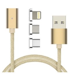 USB data kabal MAGNETNI 3in1 za Iphone lightning/micro/Type C zlatni 1m