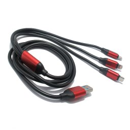 USB data kabal RUBBER 3in1 (micro/Iphone lightning/type C) crni