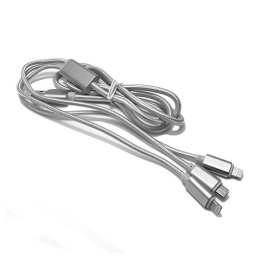 USB data kabal safe&quick charge 3in1 (2x Iphone lightning + 1x micro) sivi