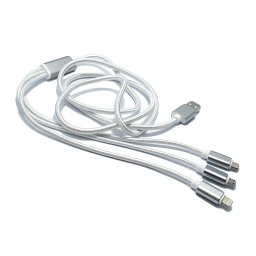 USB data kabal safe&quick charge 3in1 (2x micro + 1x Iphone lightning) srebrni