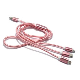 USB data kabal safe&quick charge 3in1 (micro/Iphone lightning/type C) roze