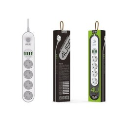 Produžni kabl 4R/2m + 4xUSB beli, LDNIO
