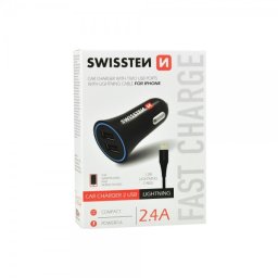 SWISSTEN Auto Punjac 2.4A 2xUsb Lightning (Crna)