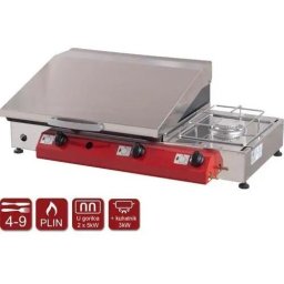Stoni plinski roštilj, inox 80 x 40 sa kuvalom, Fe 5mm ploča, dva gorionika sa inox poklopcem Gurm