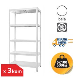 Komplet od 3 police metal-metal 180x100x40cm 5x100kg