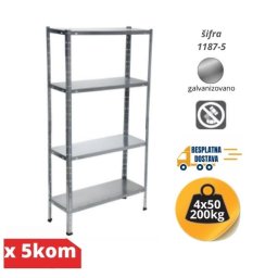 Komplet od 5 police metal-metal 150x75x30cm 4x50kg