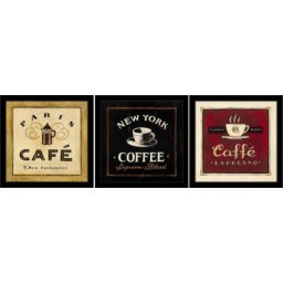 Svet kafe, tri uramljene slike 18x18cm i 30x30cm svaka