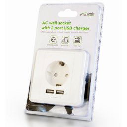Šuko utičnica 220VAC plus dva USB punjača, 2.4A, Gembird EG-ACU2A2-01