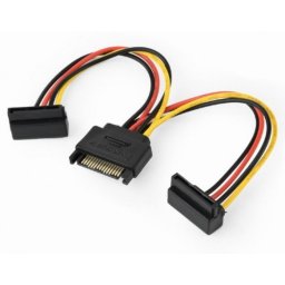 SATA power splitter cable with angled (90) output connectors, 0.15 m, Gembird CC-SATAM2F-02