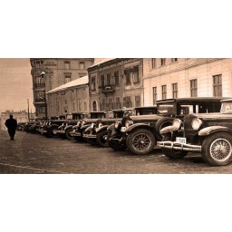 Stari Beograd, taxi ispred hotela Srpski Kralj, 1920., uramljena slika 50x100cm