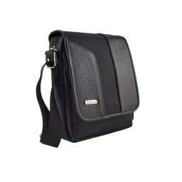 Crna muška torbica na preklop Falco - prirodna koža i šoteks