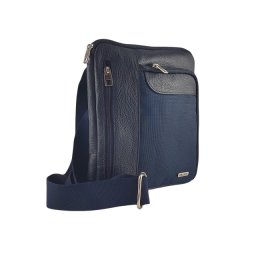 Plava muška torbica preko ramena od prirodne kože i platna