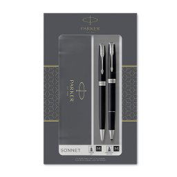 Parker poklon SET Sonet Black Mat CT – Hemijska olovka + Roler