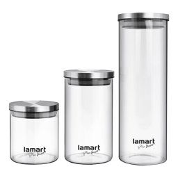 LAMART Set od 3 staklene posude LT6025 Posuda za odlaganje hrane Staklo